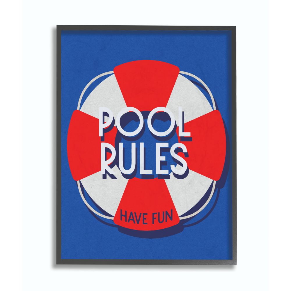 Stupell Industries Pool Rules Beach Coast Ocean Blue Red Word Design Framed Giclee Texturized Art by Daphne Polselli