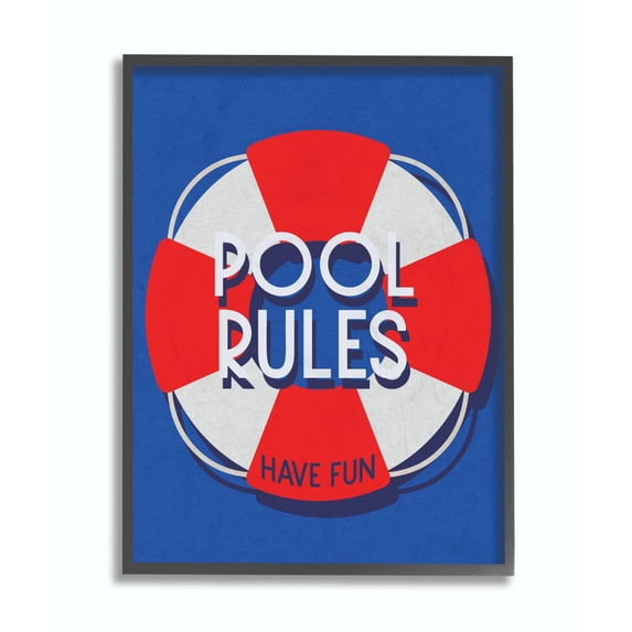 Stupell Industries Pool Rules Beach Coast Ocean Blue Red Word Design Framed Giclee Texturized Art by Daphne Polselli