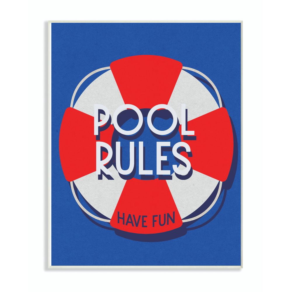 Stupell Industries Pool Rules Beach Coast Ocean Blue Red Word Design Wall Plaque Art by Daphne Polselli