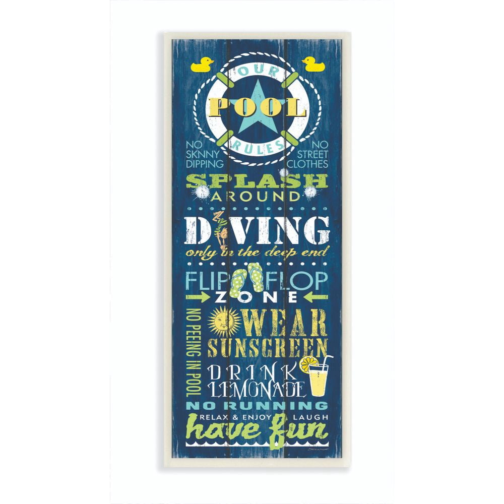 Stupell Industries Pool Rules Colorful Green Blue Word Design Wall Plaque Art by Stephanie Workman Marrott