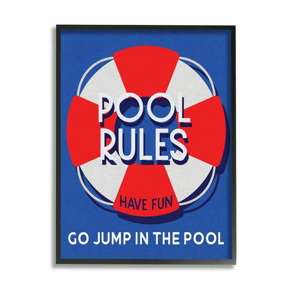 Stupell Industries Pool Rules Nautical Phrase Nature Painting Black Framed Art Print Wall Art, 11 x 14