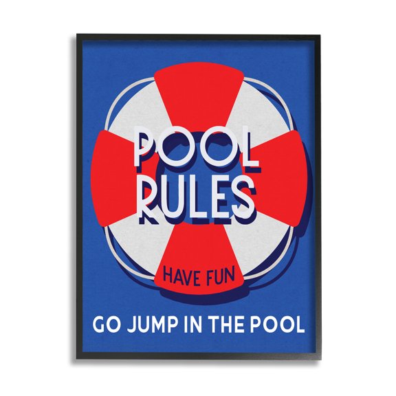 Stupell Industries Pool Rules Nautical Phrase Nature Painting Black Framed Art Print Wall Art, 16 x 20