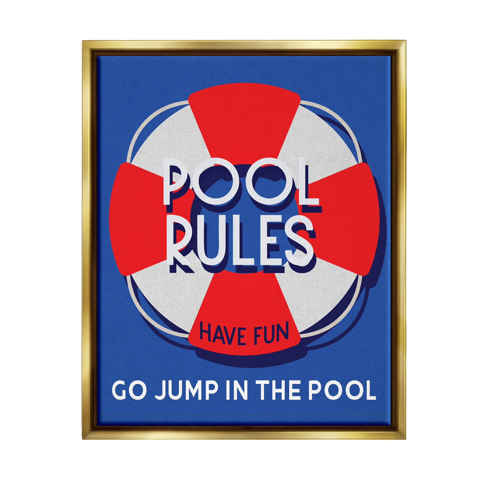 Stupell Industries Pool Rules Nautical Phrase Nature Painting Gold Floater Framed Canvas Art Print Wall Art, 25 x 31