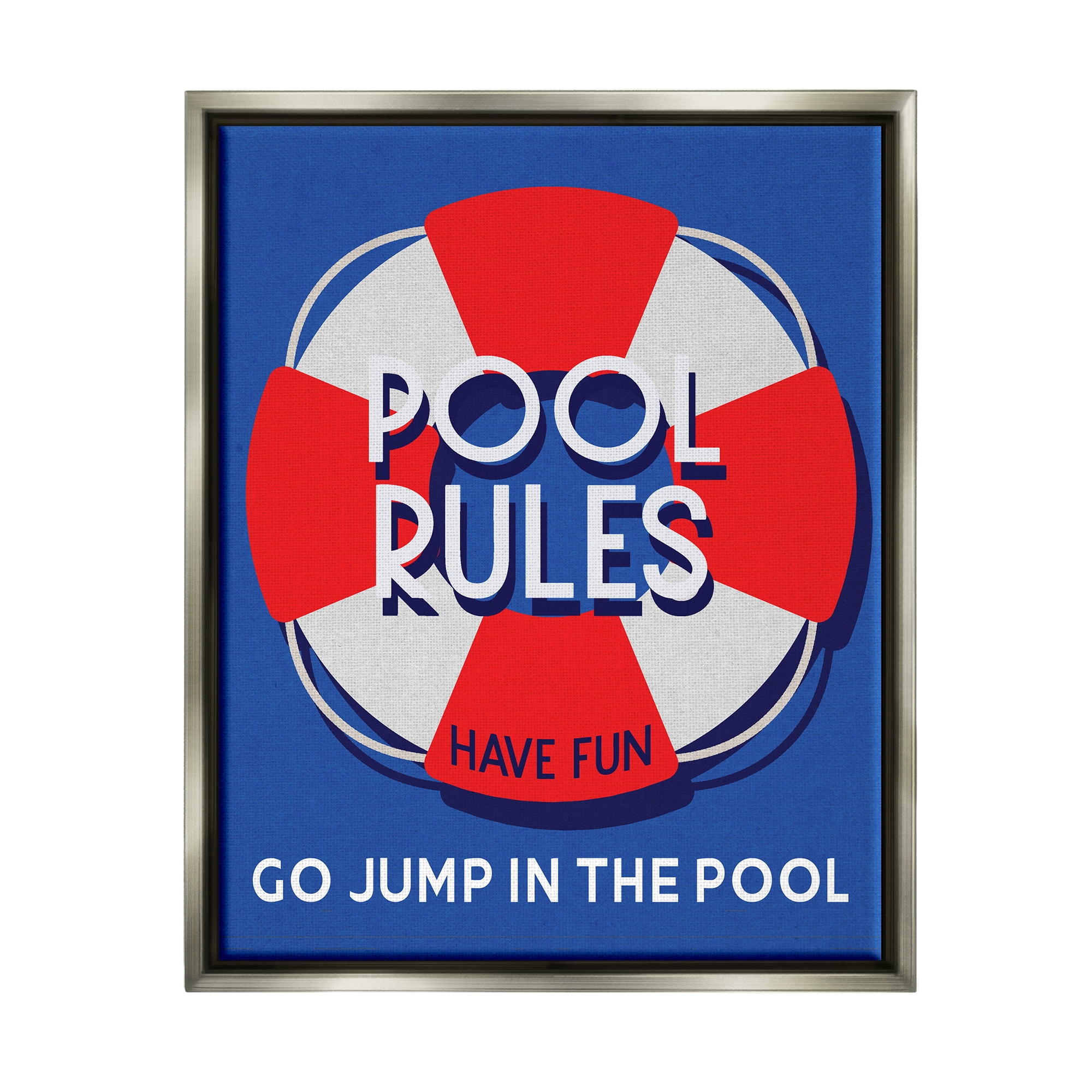 Stupell Industries Pool Rules Nautical Phrase Nature Painting Gray Floater Framed Canvas Art Print Wall Art, 17 x 21