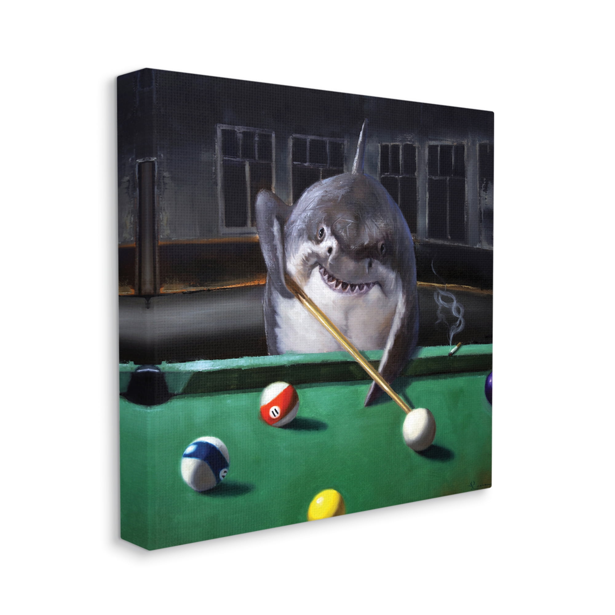 Funny Shark Playing Pool Canvas Wall Art, 24 x 24
