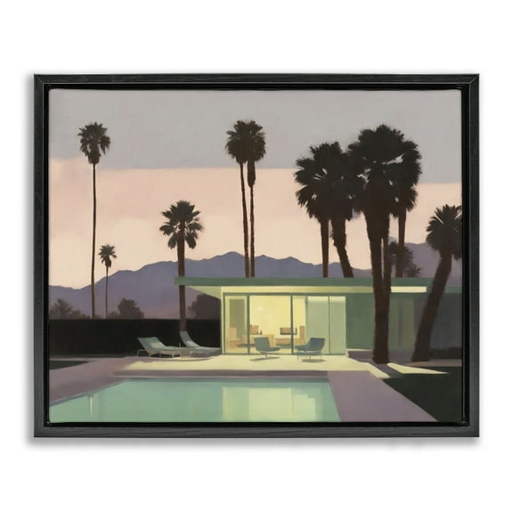 Stupell Industries Pool Surrounded by Palms Landscape & Nature Painting Black Floater Framed Canvas Art Print Wall Art, 21 x 17