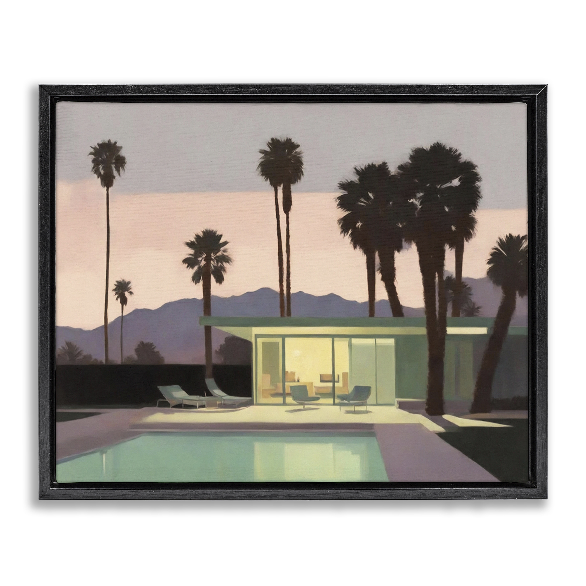 Stupell Industries Pool Surrounded by Palms Landscape & Nature Painting Black Floater Framed Canvas Art Print Wall Art, 31 x 25