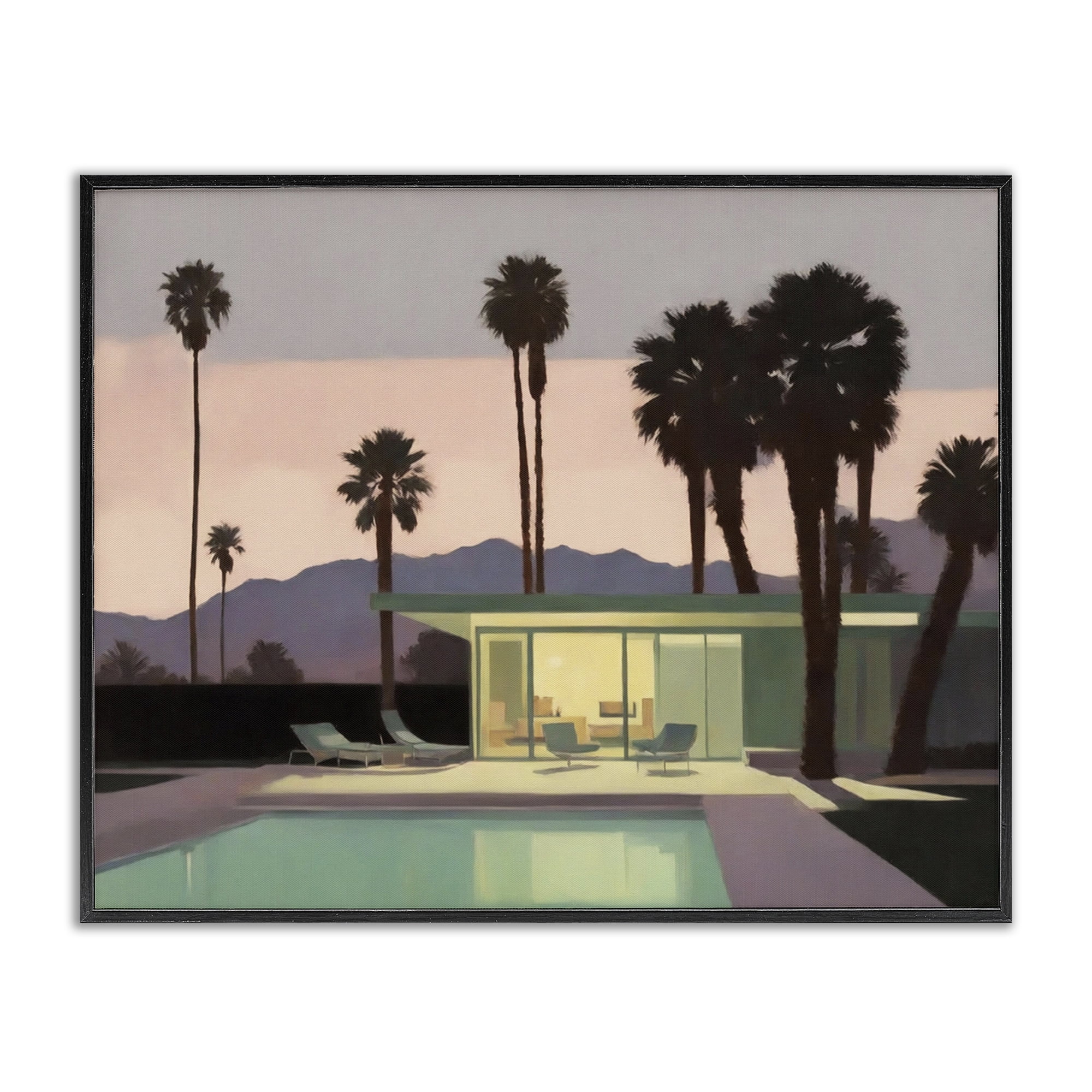 Stupell Industries Pool Surrounded by Palms Landscape & Nature Painting Black Framed Art Print Wall Art, 20 x 16