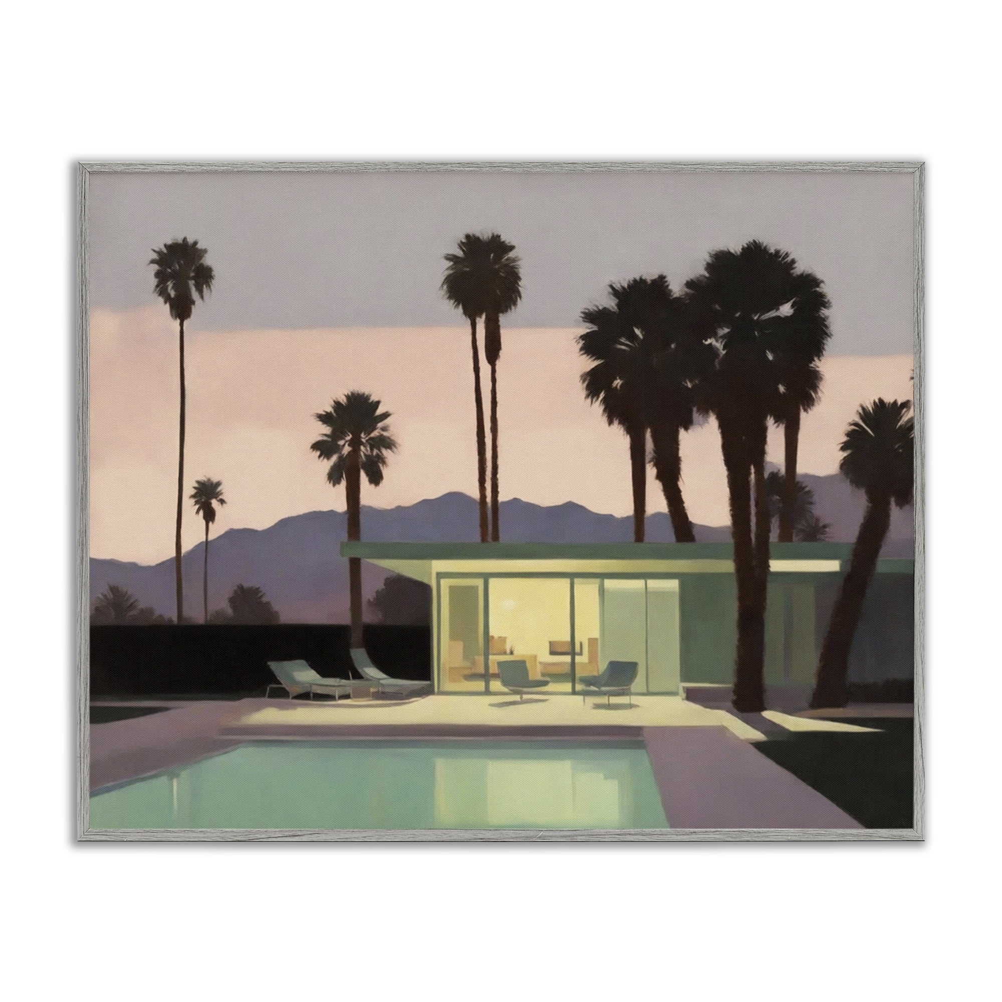 Stupell Industries Pool Surrounded by Palms Landscape & Nature Painting Gray Framed Art Print Wall Art, 14 x 11