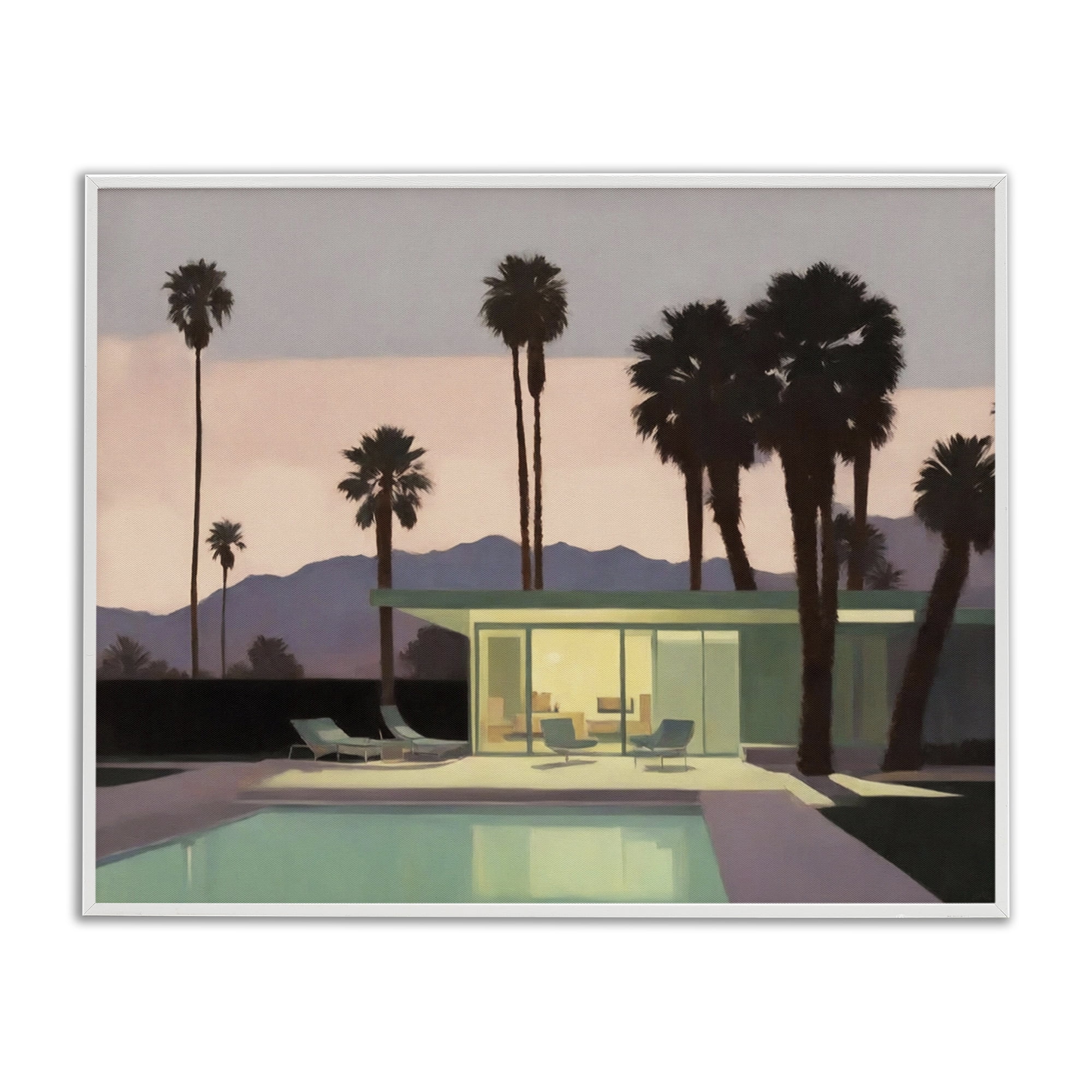 Stupell Industries Pool Surrounded by Palms Landscape & Nature Painting White Framed Art Print Wall Art, 20 x 16