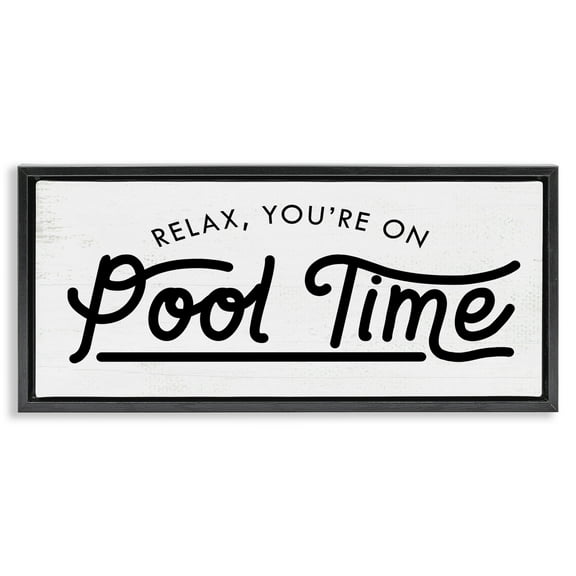 Stupell Industries Pool Time Summer Phrase Typography Painting Black Floater Framed Canvas Art Print Wall Art, 25 x 11