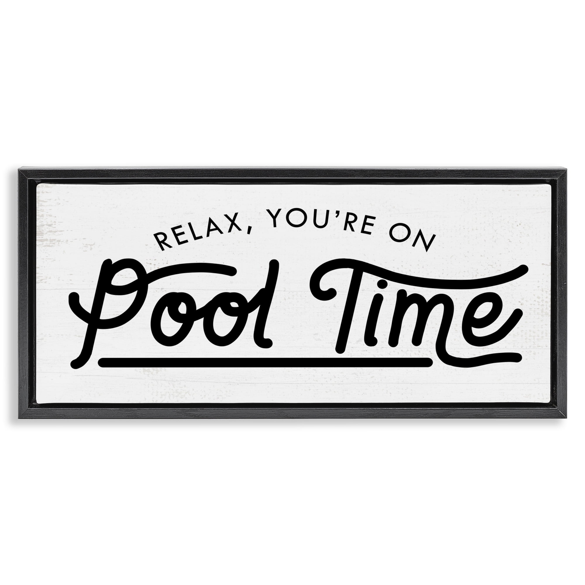 Stupell Industries Pool Time Summer Phrase Typography Painting Black Floater Framed Canvas Art Print Wall Art, 31 x 14