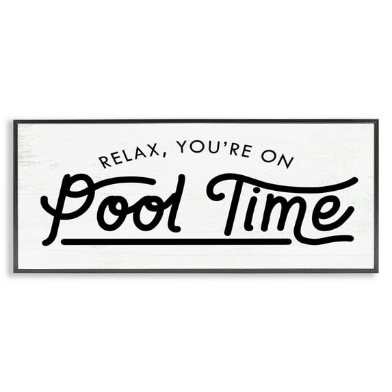 Stupell Industries Pool Time Summer Phrase Typography Painting Black Framed Art Print Wall Art, 30 x 13
