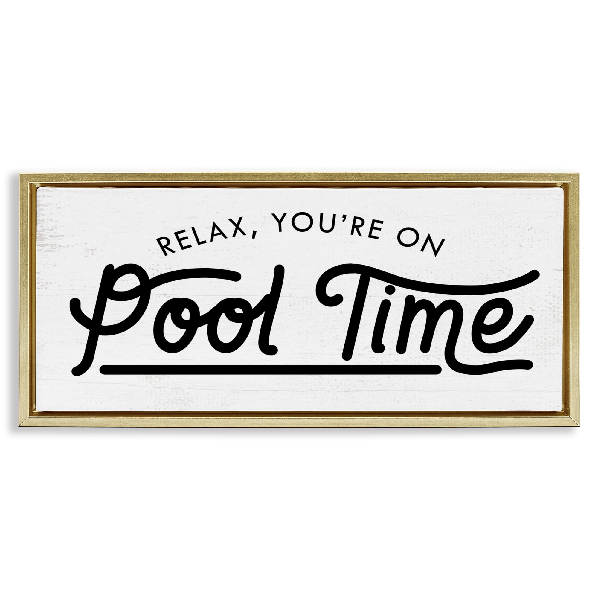 Stupell Industries Pool Time Summer Phrase Typography Painting Gold Floater Framed Canvas Art Print Wall Art, 25 x 11