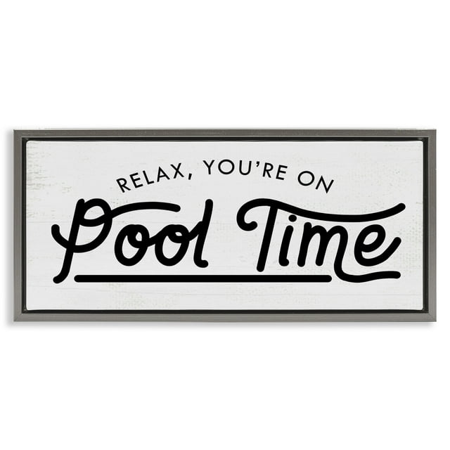 Stupell Industries Pool Time Summer Phrase Typography Painting Gray Floater Framed Canvas Art Print Wall Art, 31 x 14
