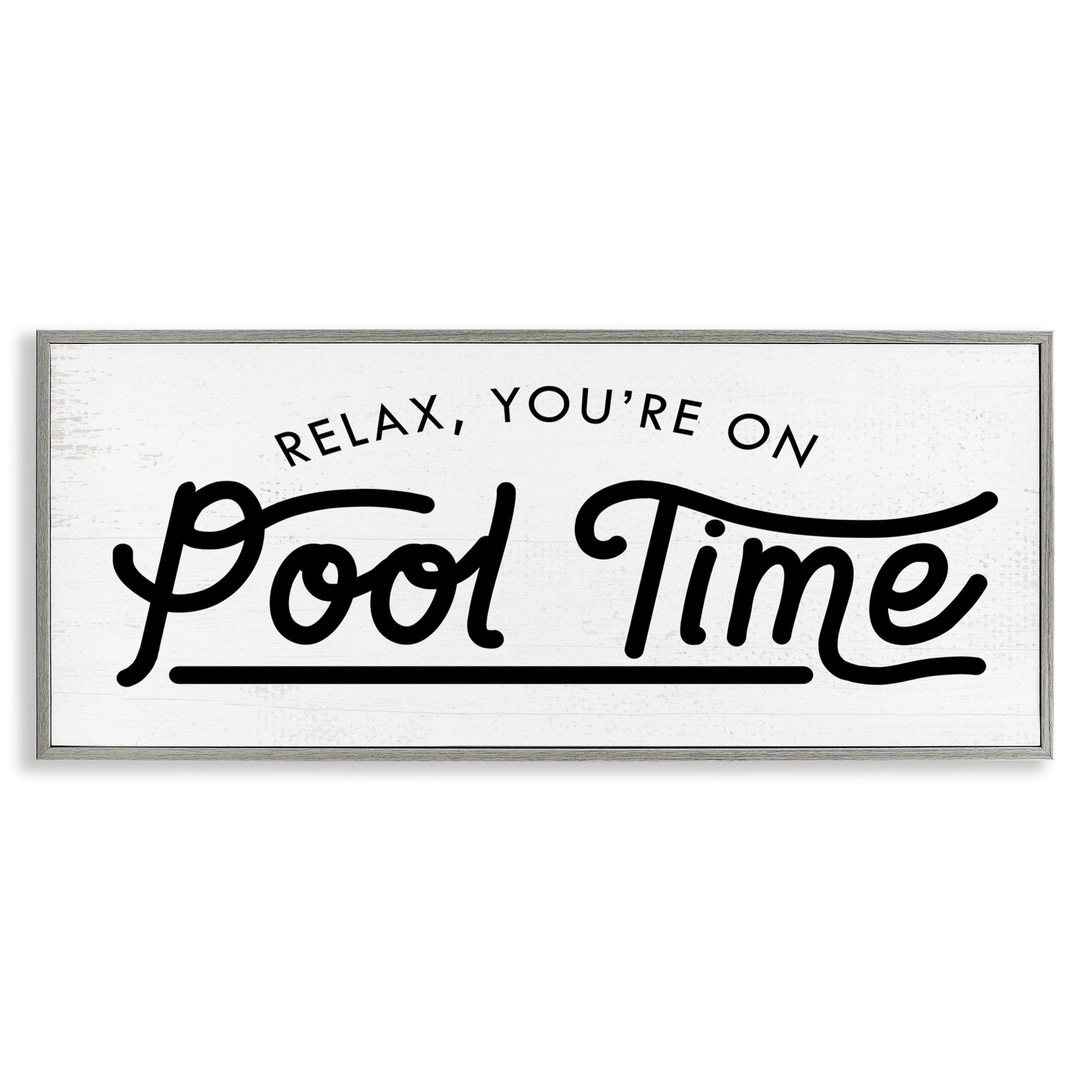 Stupell Industries Pool Time Summer Phrase Typography Painting Gray Framed Art Print Wall Art, 30 x 13