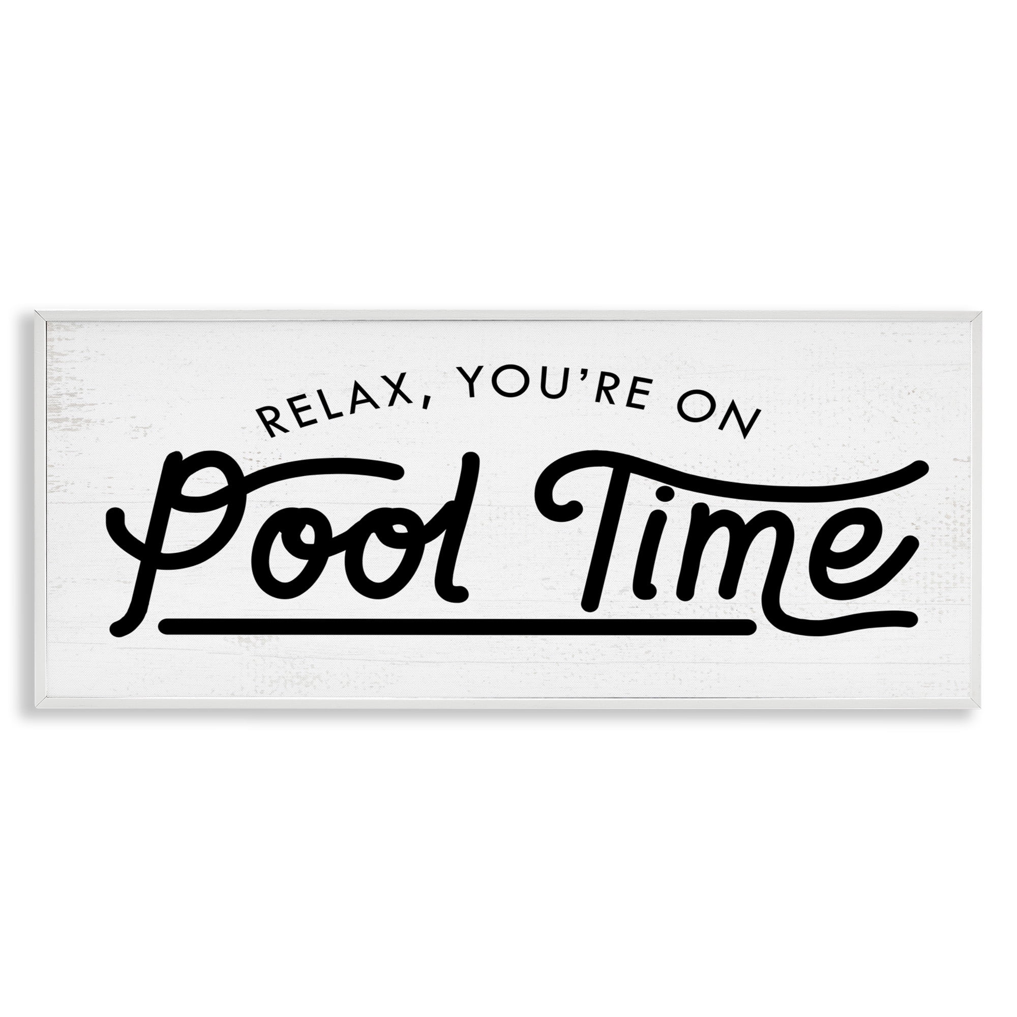 Stupell Industries Pool Time Summer Phrase Typography Painting White Framed Art Print Wall Art, 30 x 13