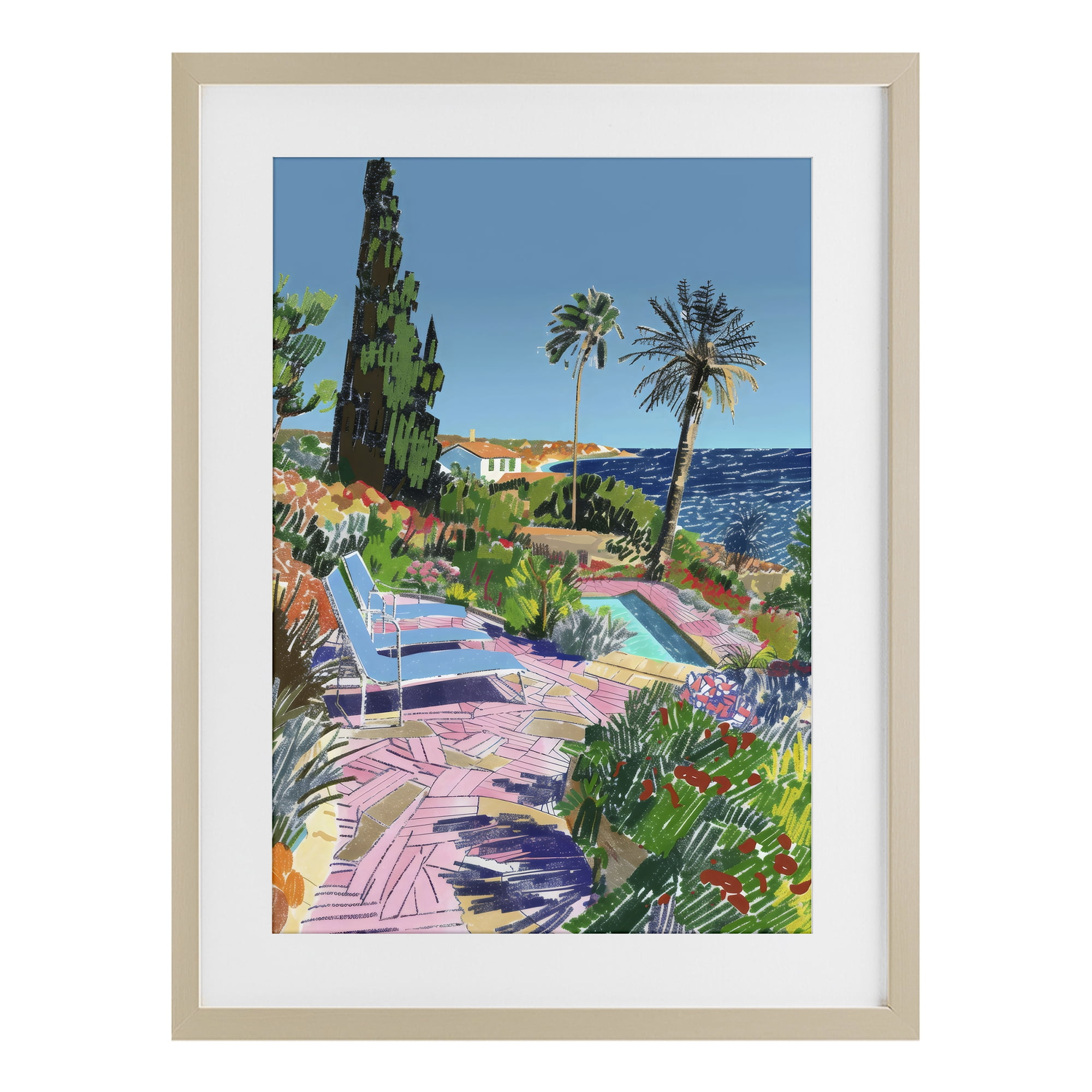 Stupell Industries Pool View to Ocean Birch Framed Print Under Glass, design by Creative Studio