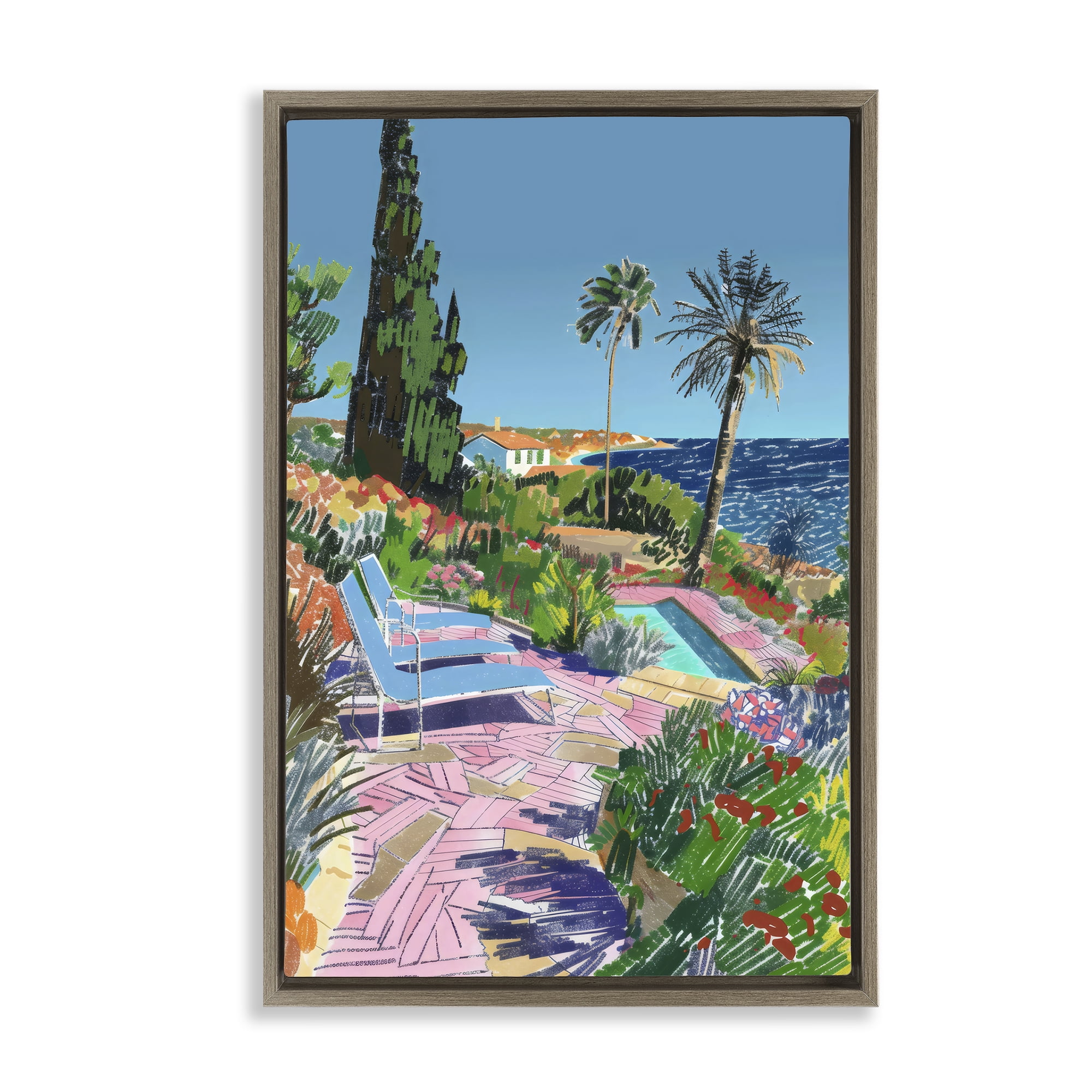 Stupell Industries Pool View to Ocean Brown Framed Floater Canvas Wall Art, design by Creative Studio