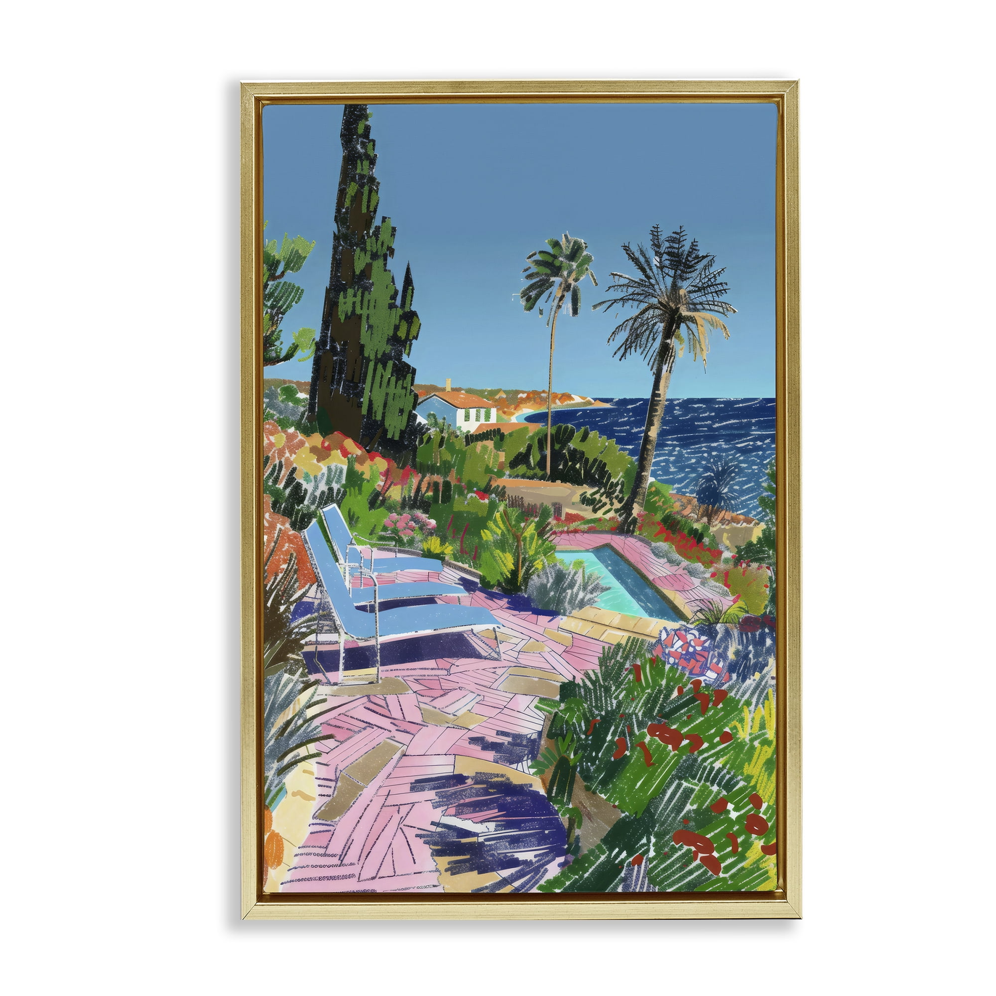 Stupell Industries Pool View to Ocean Gold Framed Floater Canvas Wall Art, design by Creative Studio