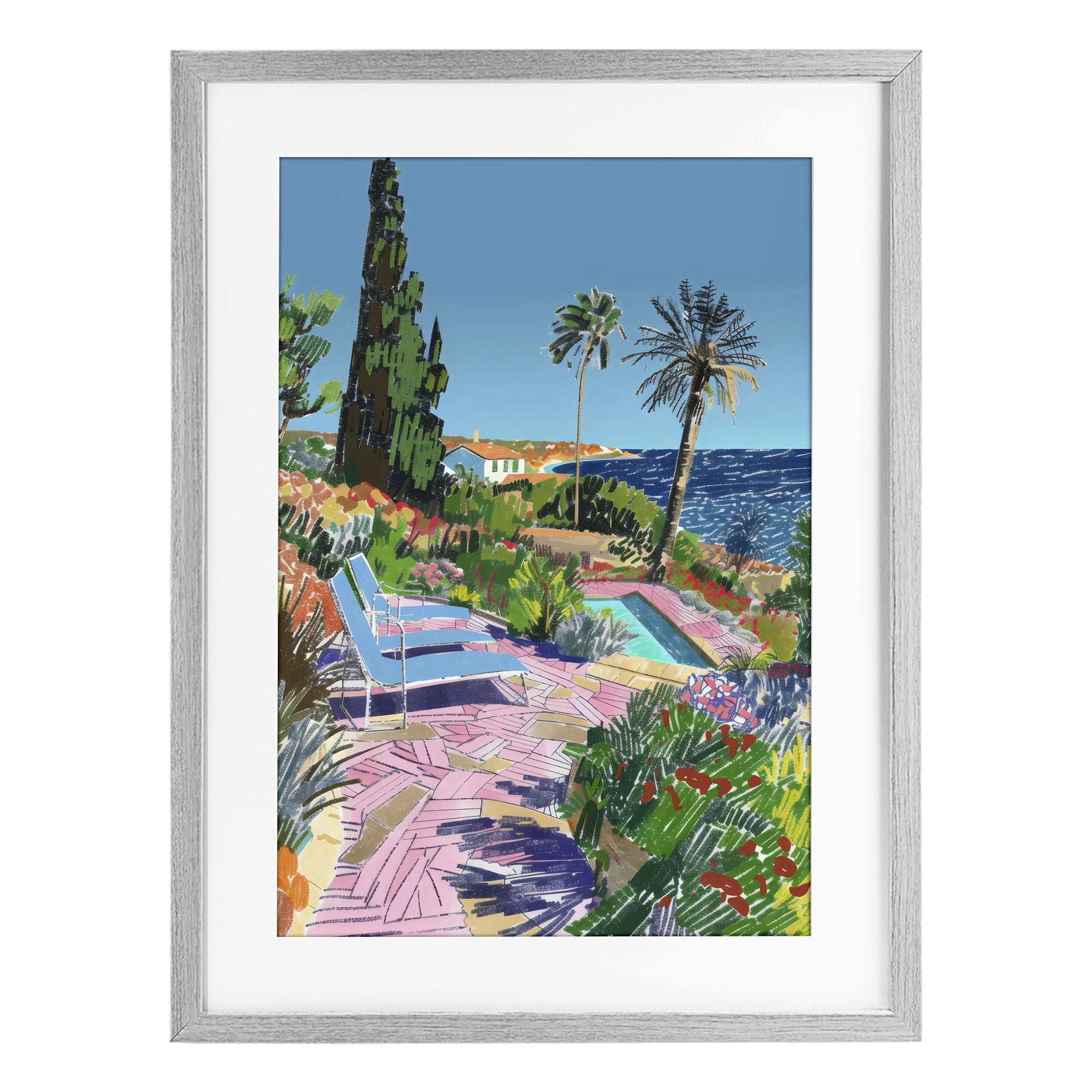 Stupell Industries Pool View to Ocean Gray Framed Print Under Glass, design by Creative Studio