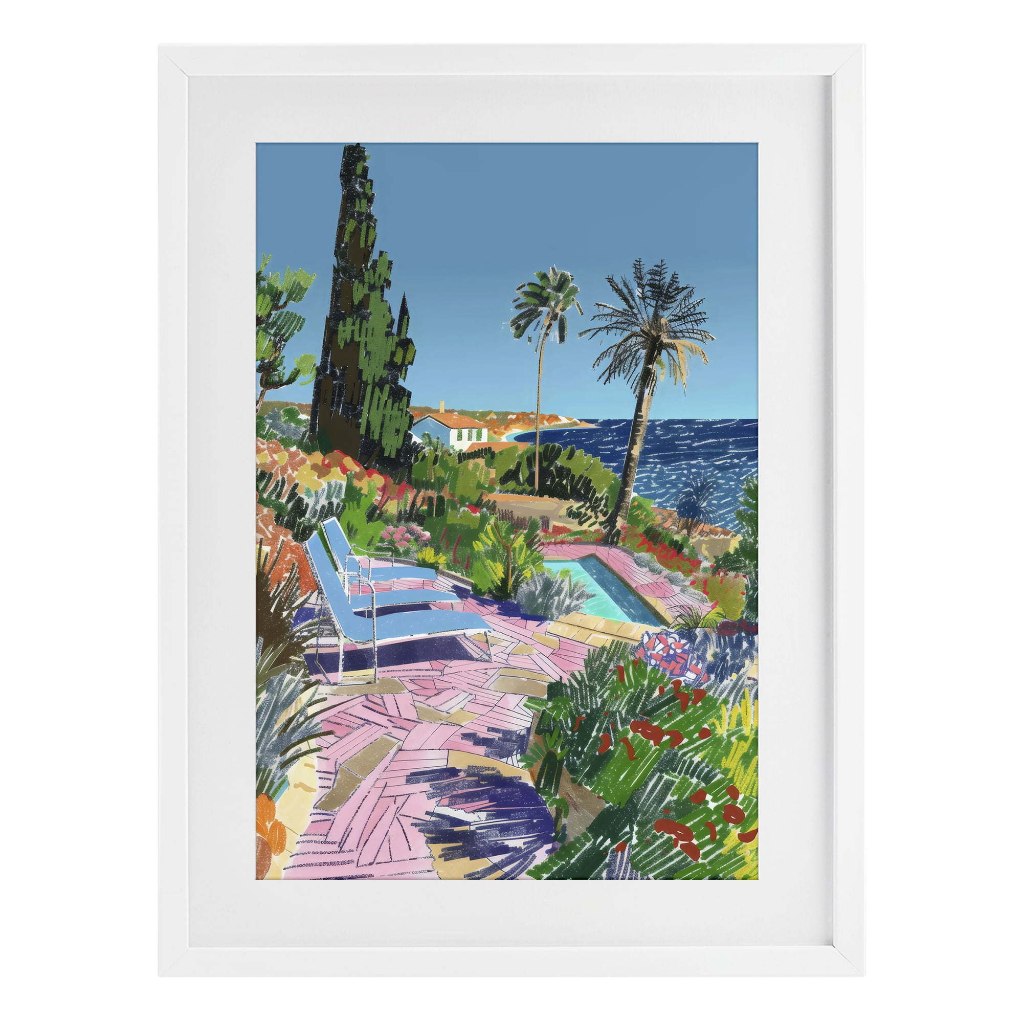 Stupell Industries Pool View to Ocean White Framed Print Under Glass, design by Creative Studio