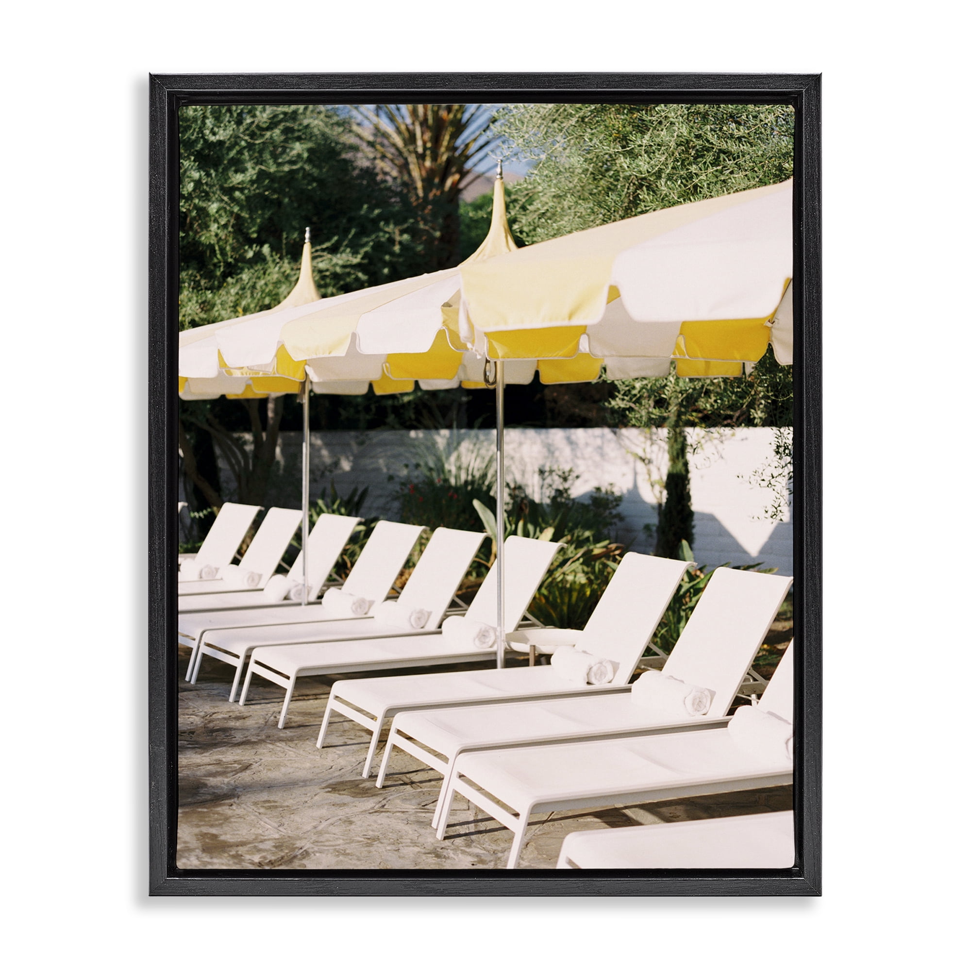 Stupell Industries Poolside Beach Chairs Landscape Photography Black Floater Framed Canvas Art Print Wall Art, 25 x 31