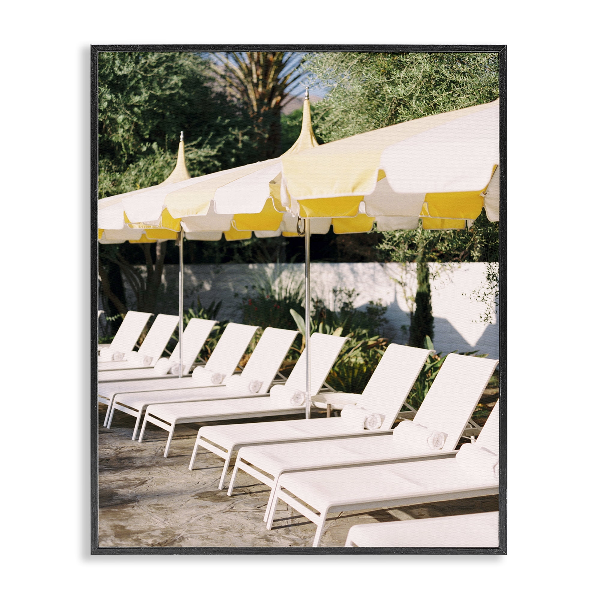 Stupell Industries Poolside Beach Chairs Landscape Photography Black Framed Art Print Wall Art, 24 x 30