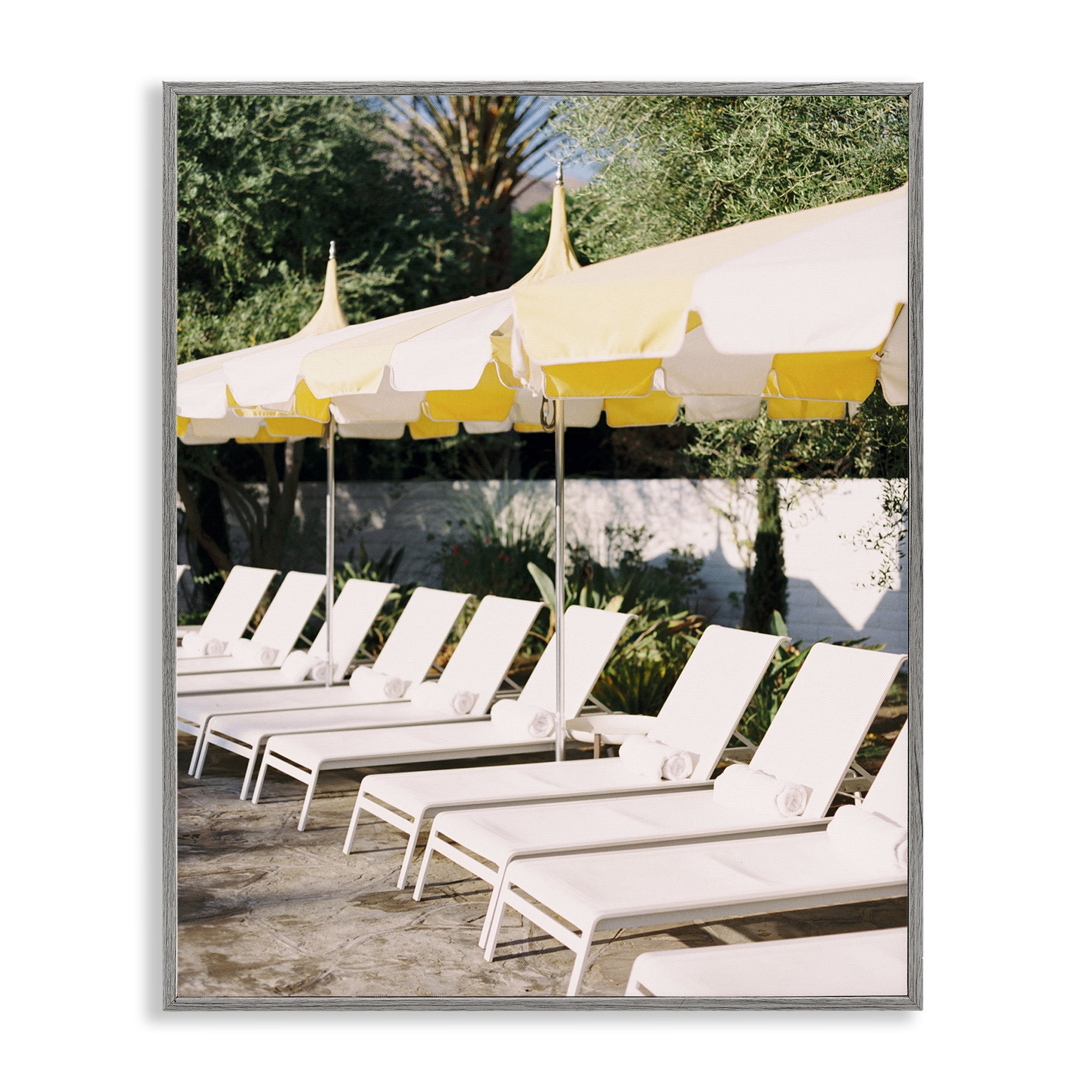 Stupell Industries Poolside Beach Chairs Landscape Photography Gray Framed Art Print Wall Art, 11 x 14