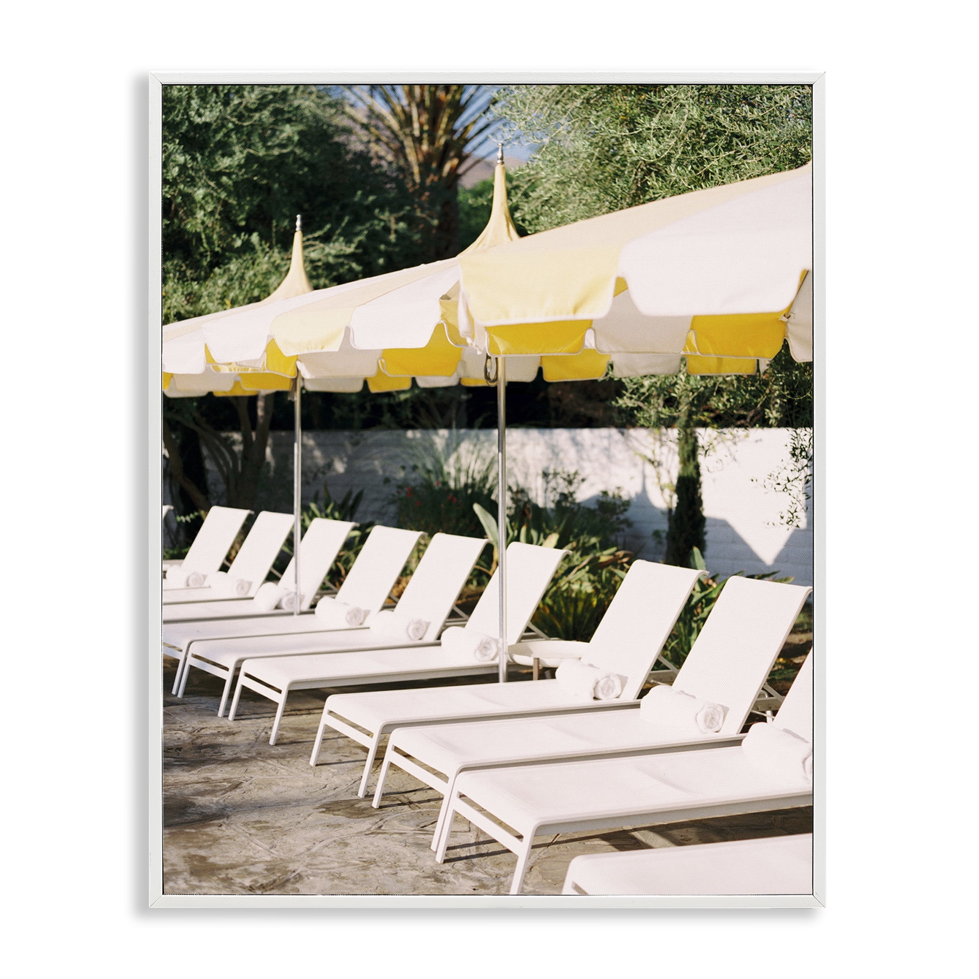 Stupell Industries Poolside Beach Chairs Landscape Photography White Framed Art Print Wall Art, 24 x 30