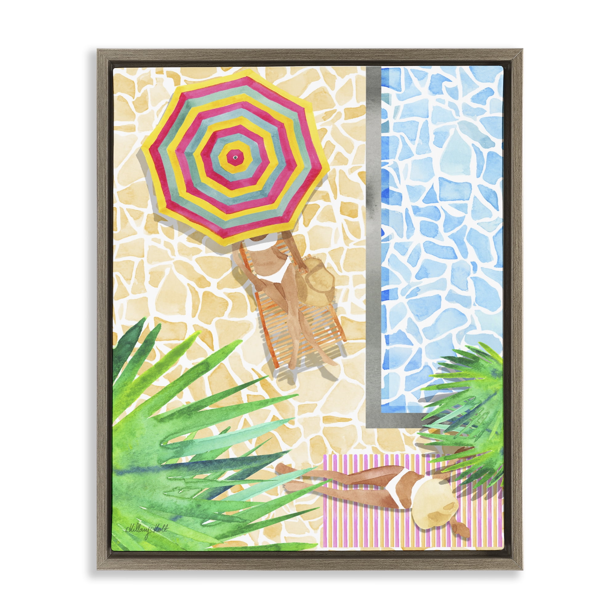 Stupell Industries Poolside Chill Duo Brown Framed Floater Canvas Wall Art, design by Hillary Holt