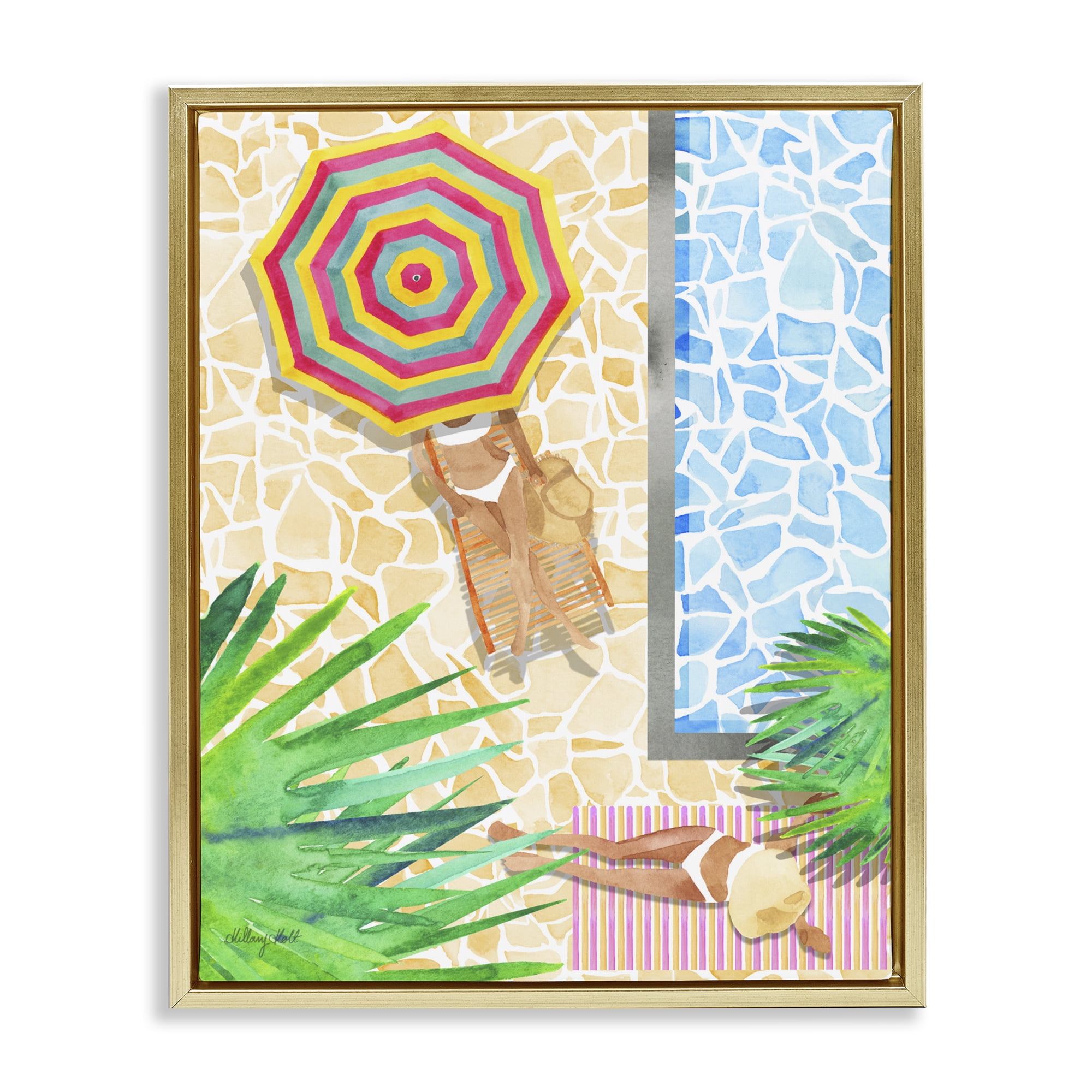 Stupell Industries Poolside Chill Duo Gold Framed Floater Canvas Wall Art, design by Hillary Holt