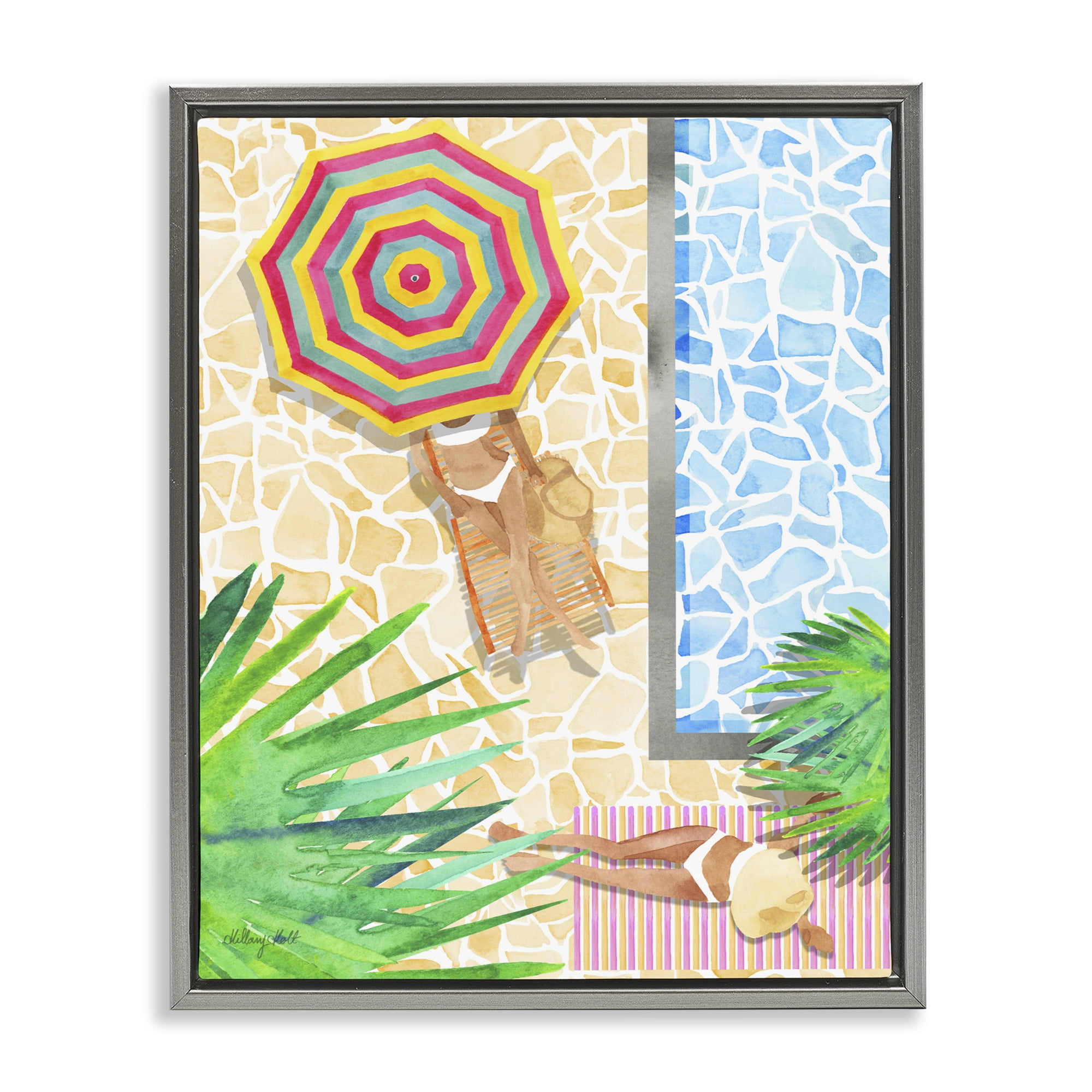 Stupell Industries Poolside Chill Duo Gray Framed Floater Canvas Wall Art, design by Hillary Holt