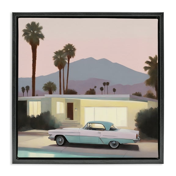 Stupell Industries Poolside Classic Car Transportation Painting Black Floater Framed Canvas Art Print Wall Art, 18 x 18
