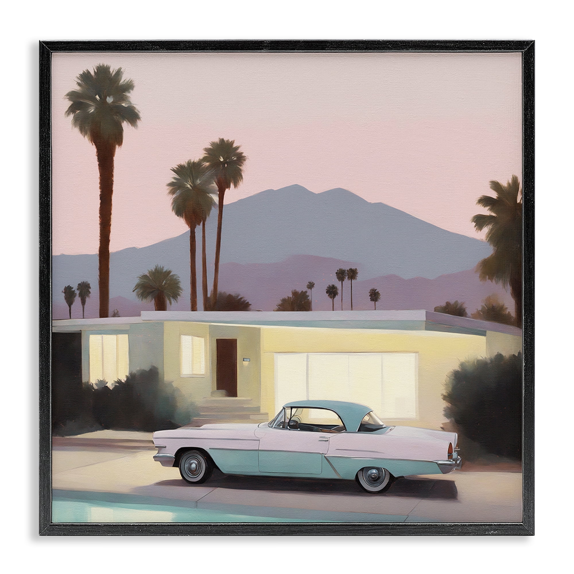 Stupell Industries Poolside Classic Car Transportation Painting Black Framed Art Print Wall Art, 12 x 12