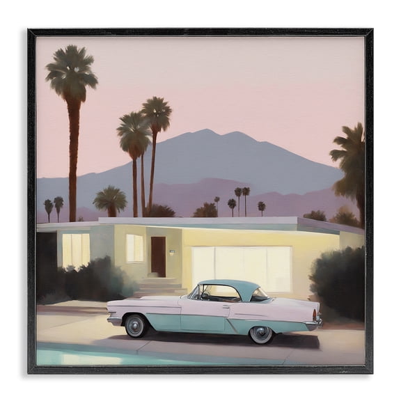 Stupell Industries Poolside Classic Car Transportation Painting Black Framed Art Print Wall Art, 24 x 24