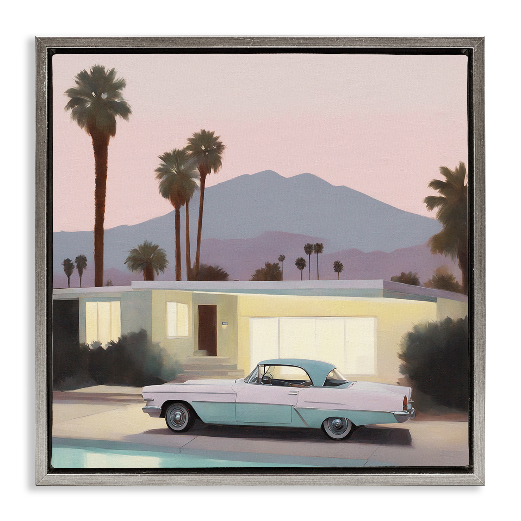 Stupell Industries Poolside Classic Car Transportation Painting Gray Floater Framed Canvas Art Print Wall Art, 25 x 25