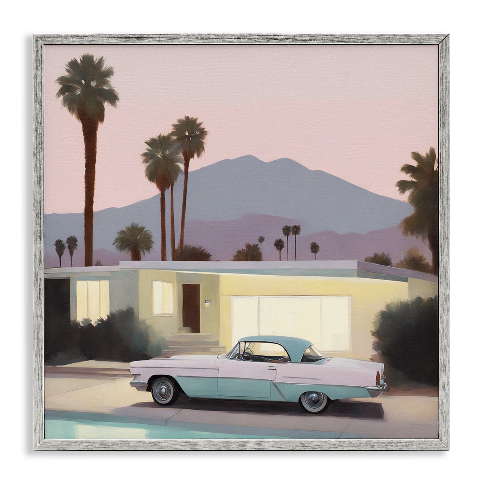 Stupell Industries Poolside Classic Car Transportation Painting Gray Framed Art Print Wall Art, 24 x 24