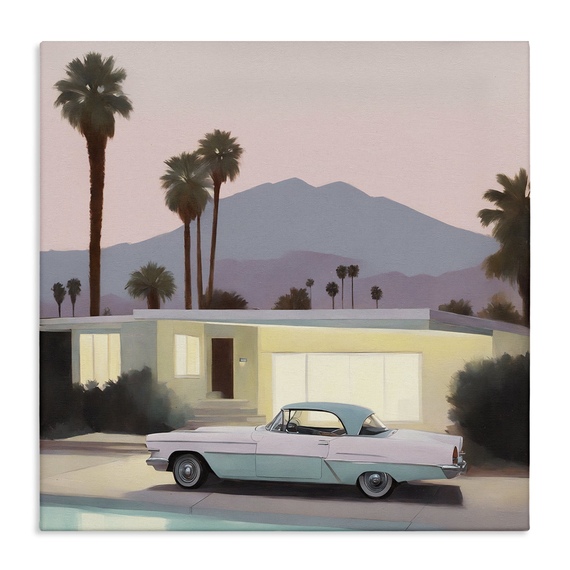 Stupell Industries Poolside Classic Car Transportation Painting Wrapped Canvas Art Print Wall Art, 17 x 17