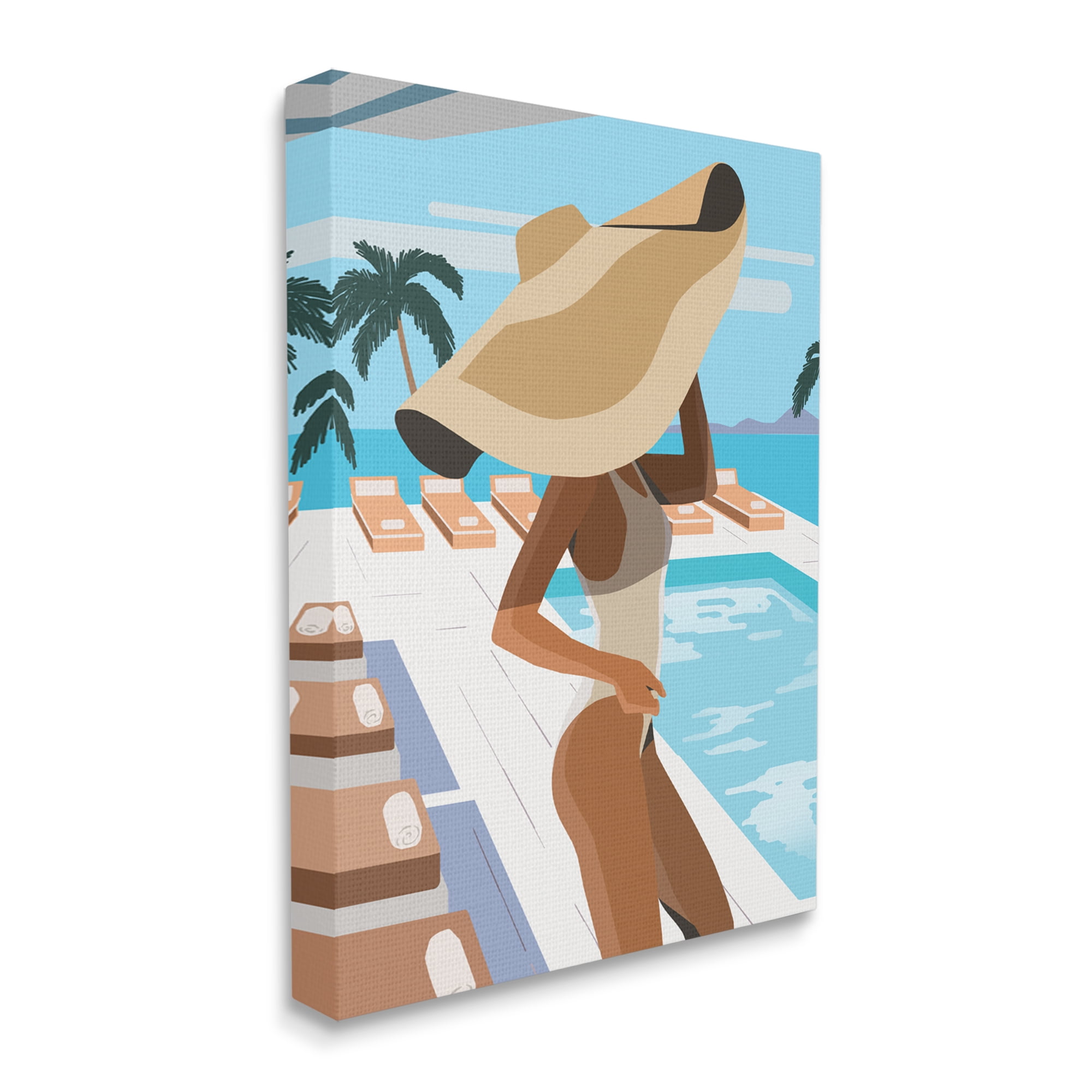 Stupell Industries Poolside Fashion Glam Pose Large Sun Hat Palms, 24 x 30, Designed by Ziwei Li