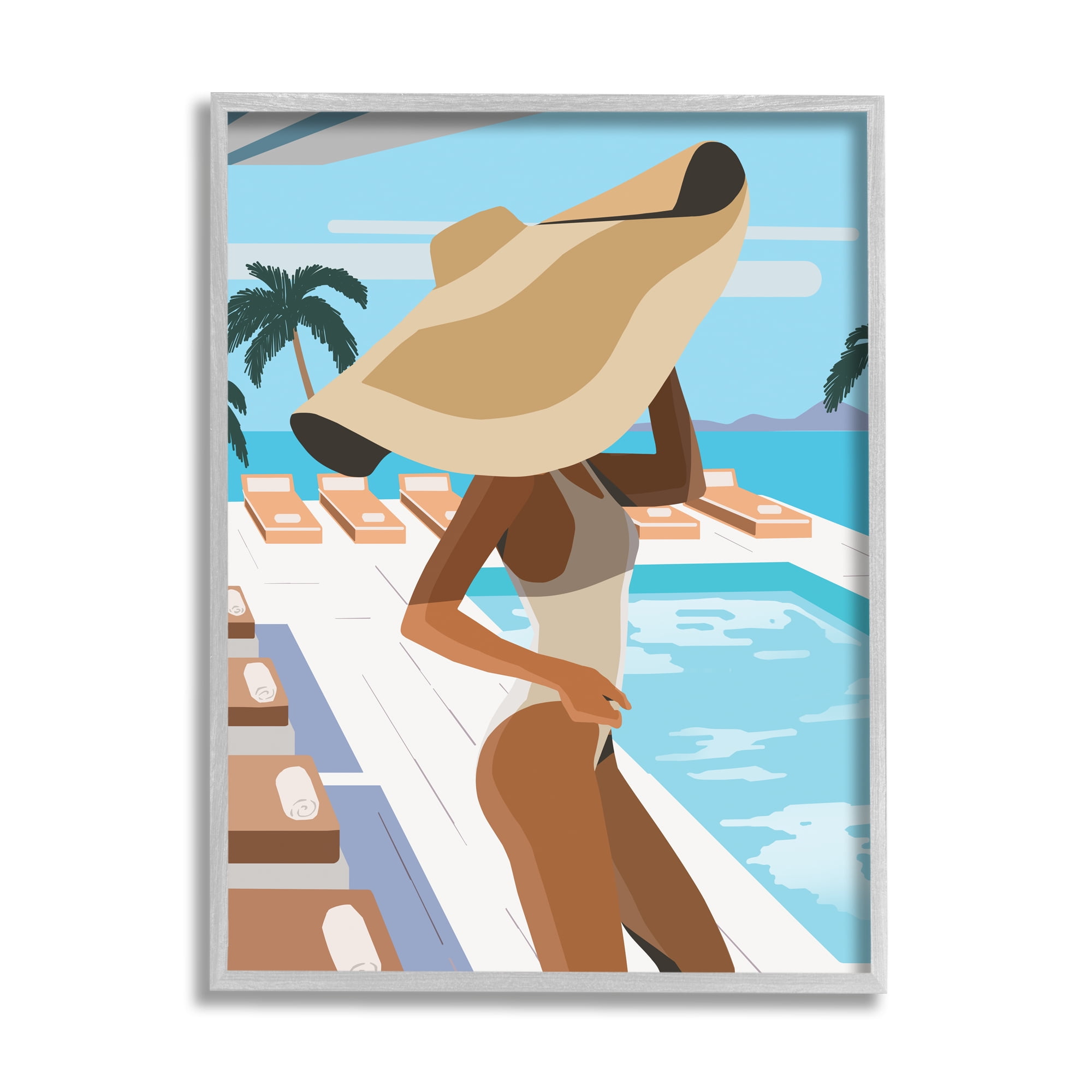 Stupell Industries Poolside Fashion Glam Pose Large Sun Hat Palms, 24 x 30, Designed by Ziwei Li