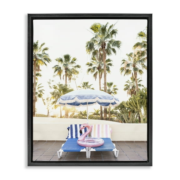 Stupell Industries Poolside Flamingo Float Landscape & Nature Photography Black Floater Framed Canvas Art Print Wall Art, 17 x 21