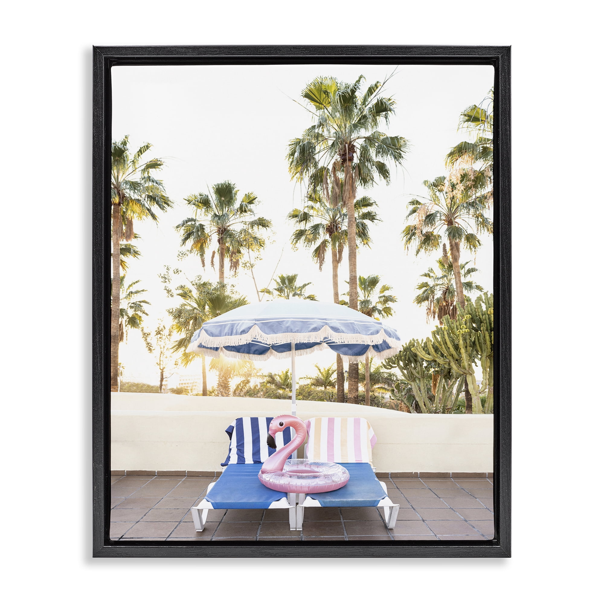 Stupell Industries Poolside Flamingo Float Landscape & Nature Photography Black Floater Framed Canvas Art Print Wall Art, 25 x 31