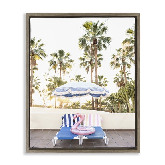 Stupell Industries Poolside Flamingo Float Landscape & Nature Photography Brown Floater Framed Canvas Art Print Wall Art, 17 x 21