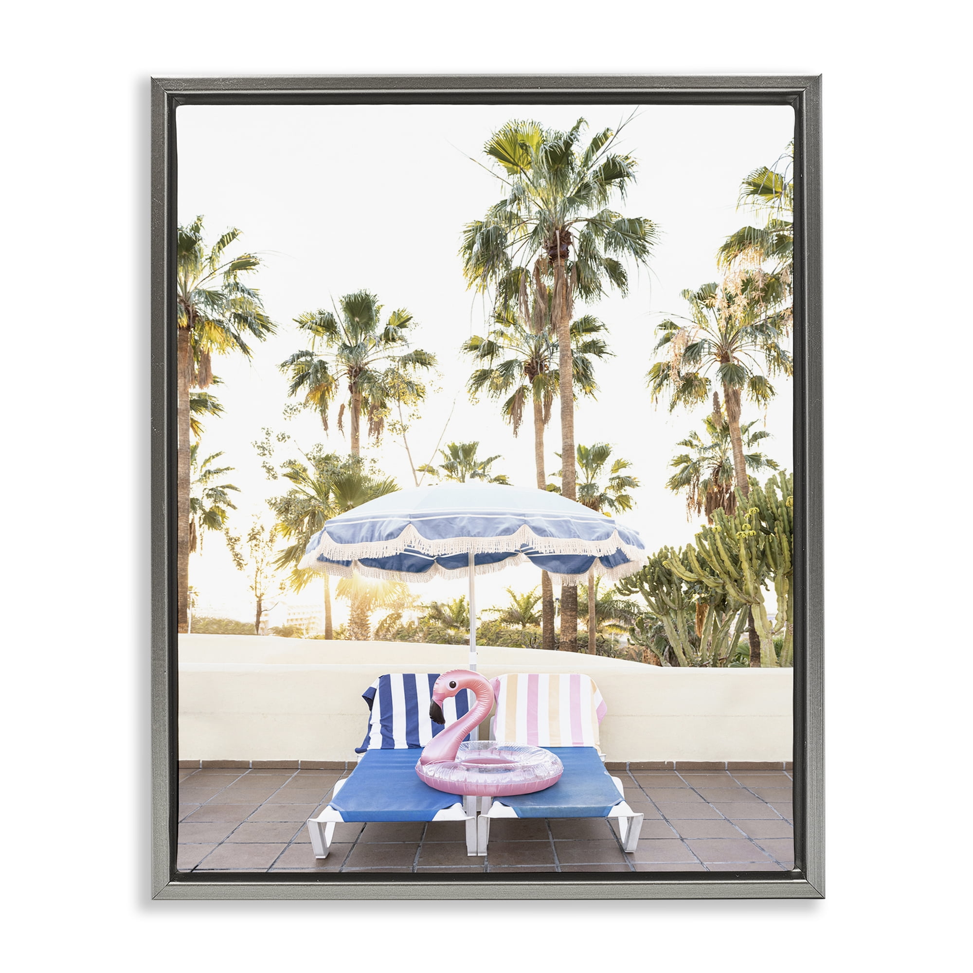 Stupell Industries Poolside Flamingo Float Landscape & Nature Photography Gray Floater Framed Canvas Art Print Wall Art, 25 x 31