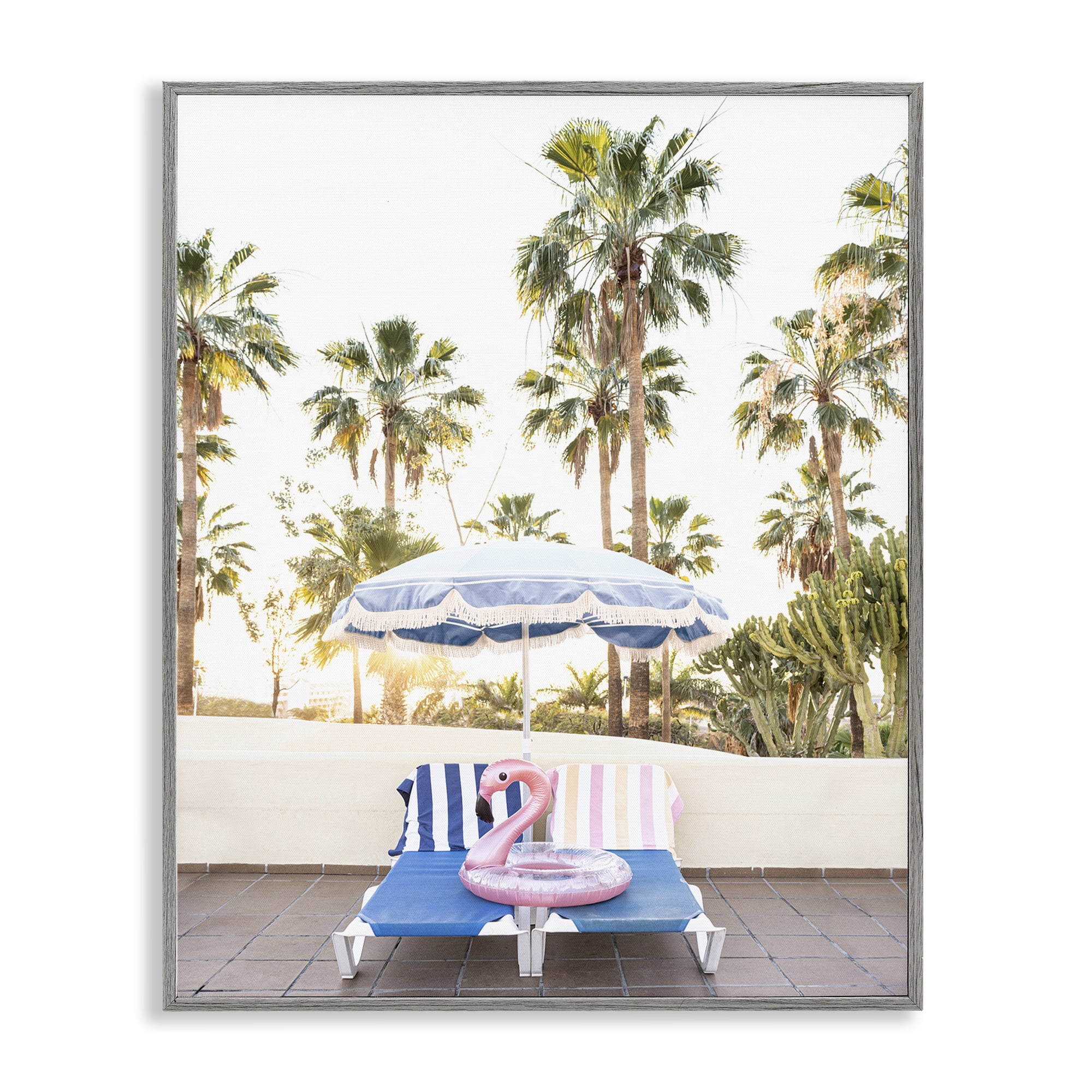 Stupell Industries Poolside Flamingo Float Landscape & Nature Photography Gray Framed Art Print Wall Art, 16 x 20