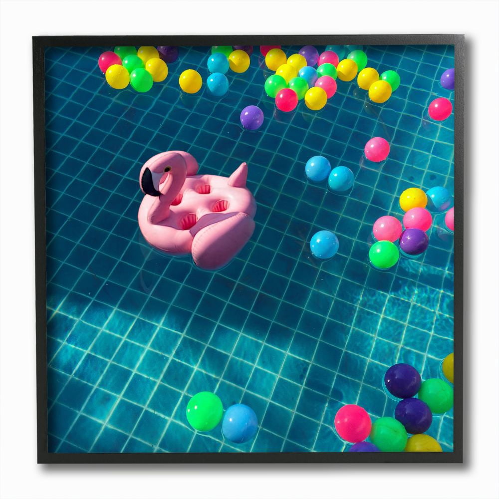 Stupell Industries Poolside Pink Flamingo Floatie Water Summer Fun Framed Wall Art Design by Ziwei Li, 12" x 12", Black Framed