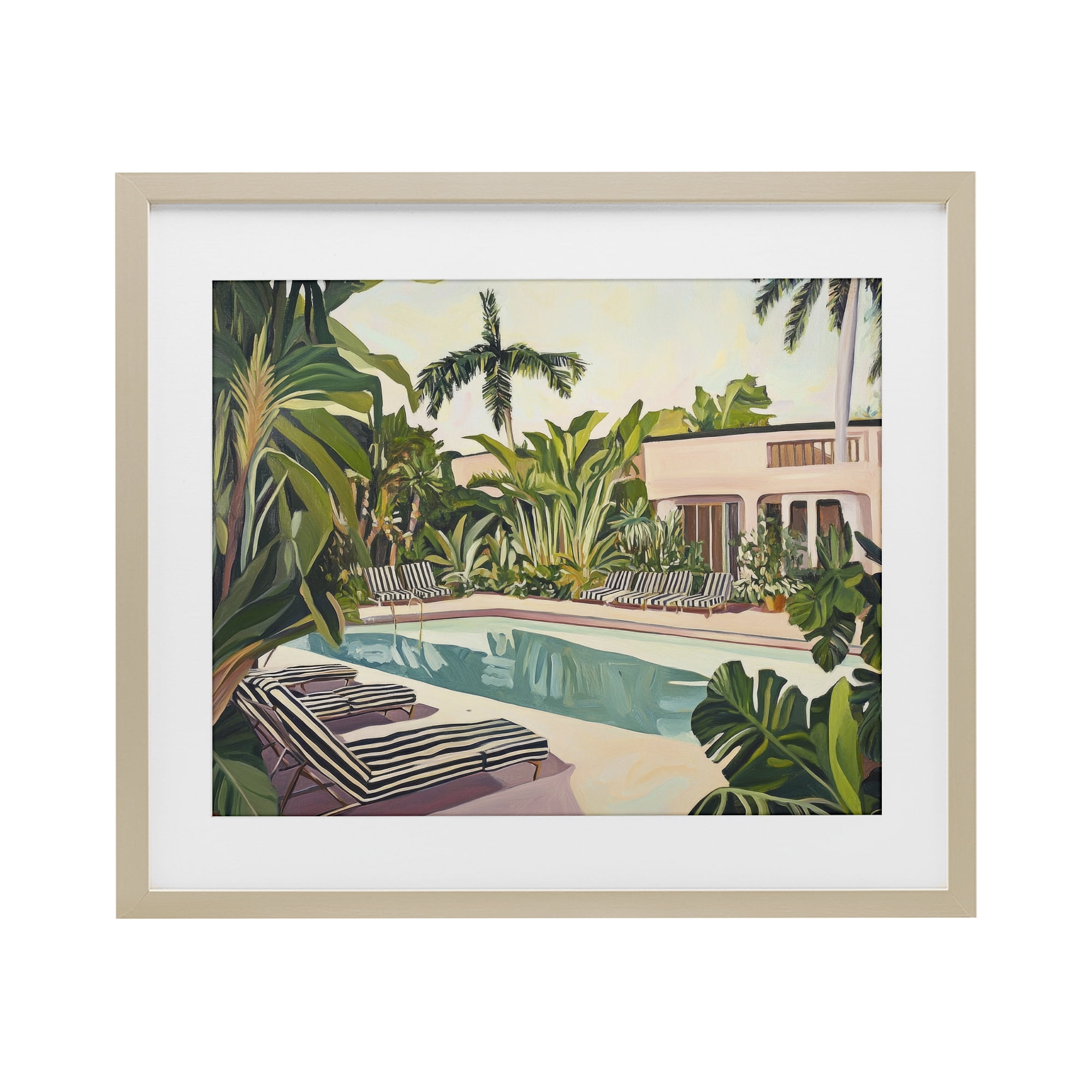 Stupell Industries Poolside Resort Lounge Chairs Birch Framed Print Under Glass, design by Sisi and Seb