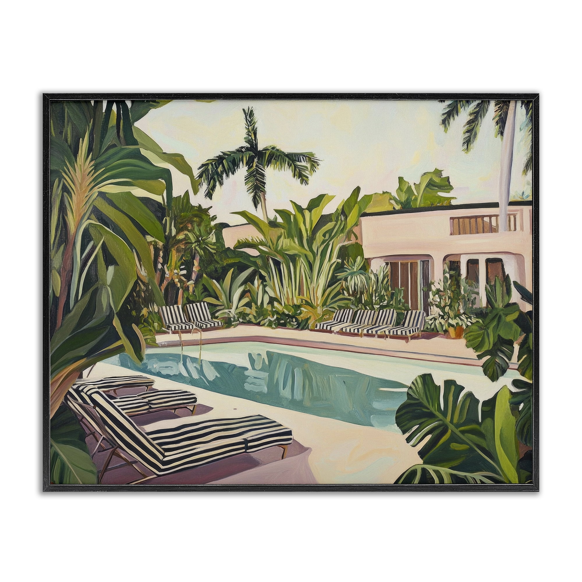 Stupell Industries Poolside Resort Lounge Chairs Black Framed Giclee Art, design by Sisi and Seb
