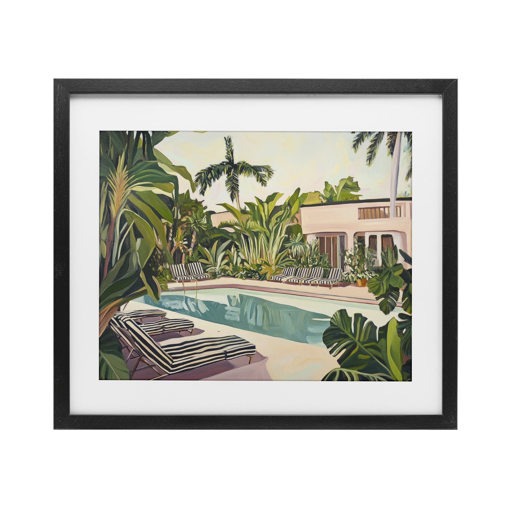 Stupell Industries Poolside Resort Lounge Chairs Black Framed Print Under Glass, design by Sisi and Seb